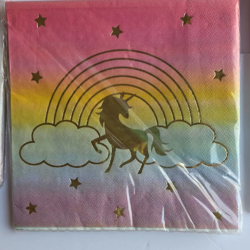 Unicorn Rainbow Multicolor Party Paper Plates & Napkins Set Birthday 64pcs